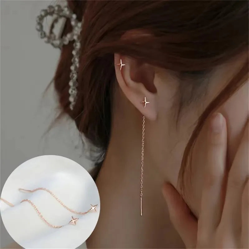 Black Drop Tassel Long Earrings