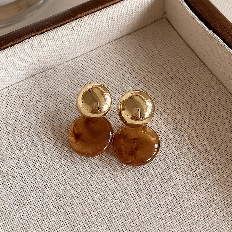Random Stripe Gold Metal Top Drop Earrings
