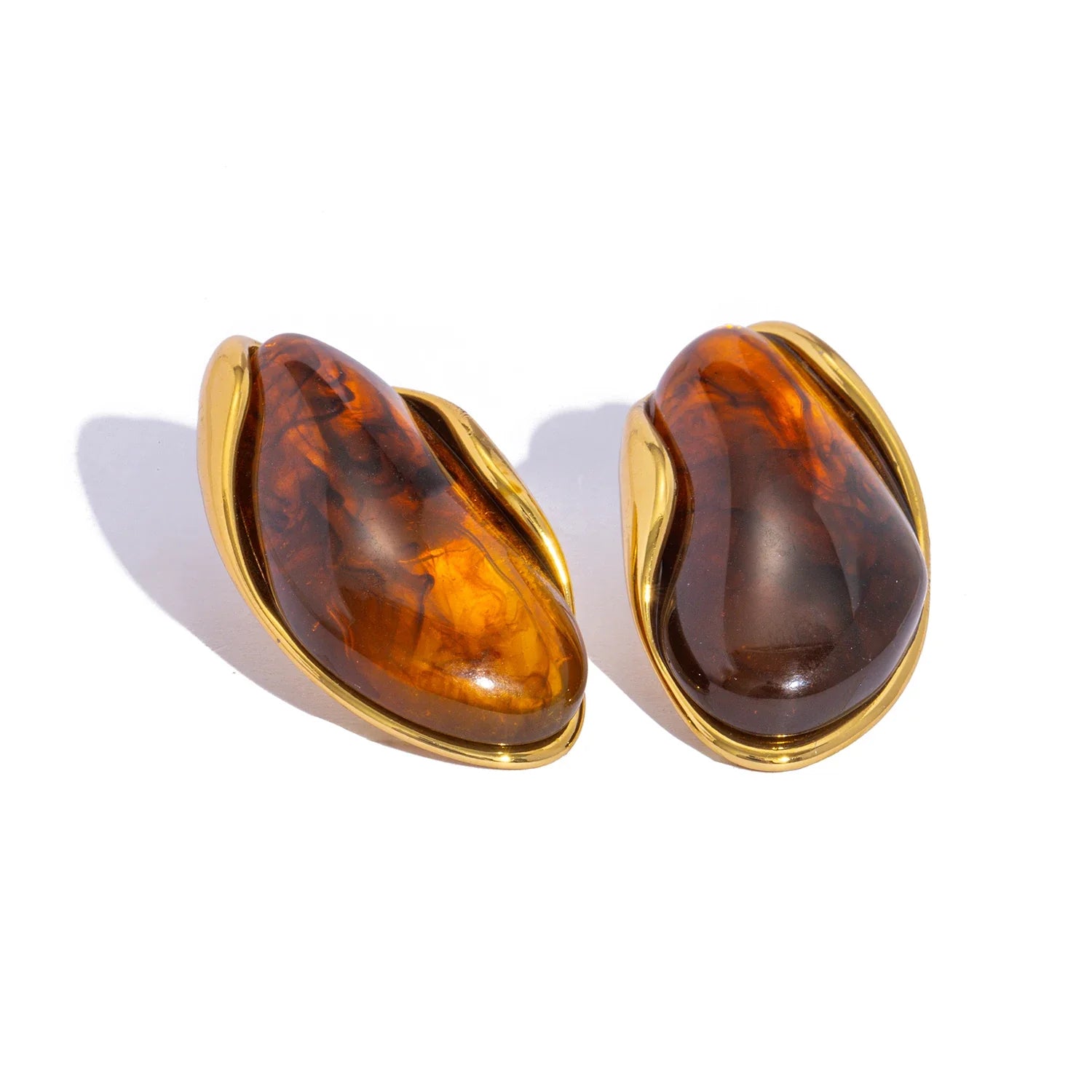 Resin Geometric Stud Earrings – Gold Plated