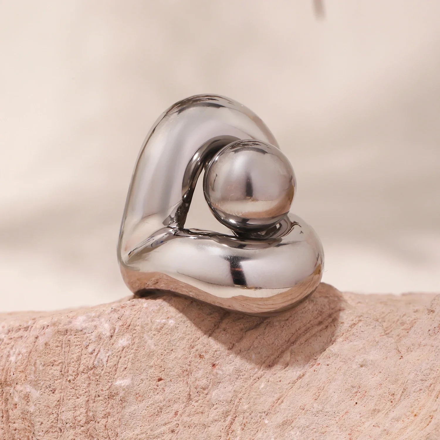 18K Gold Hollow Sphere Statement Ring – Stainless Steel