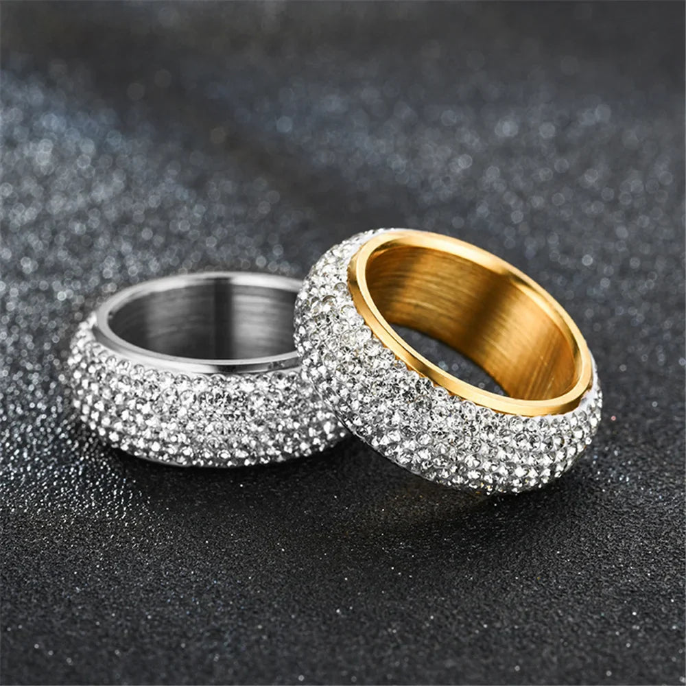Hip Hop Iced Out Bling Arc Circle Ring – Gold & Silver Color Stainless Steel