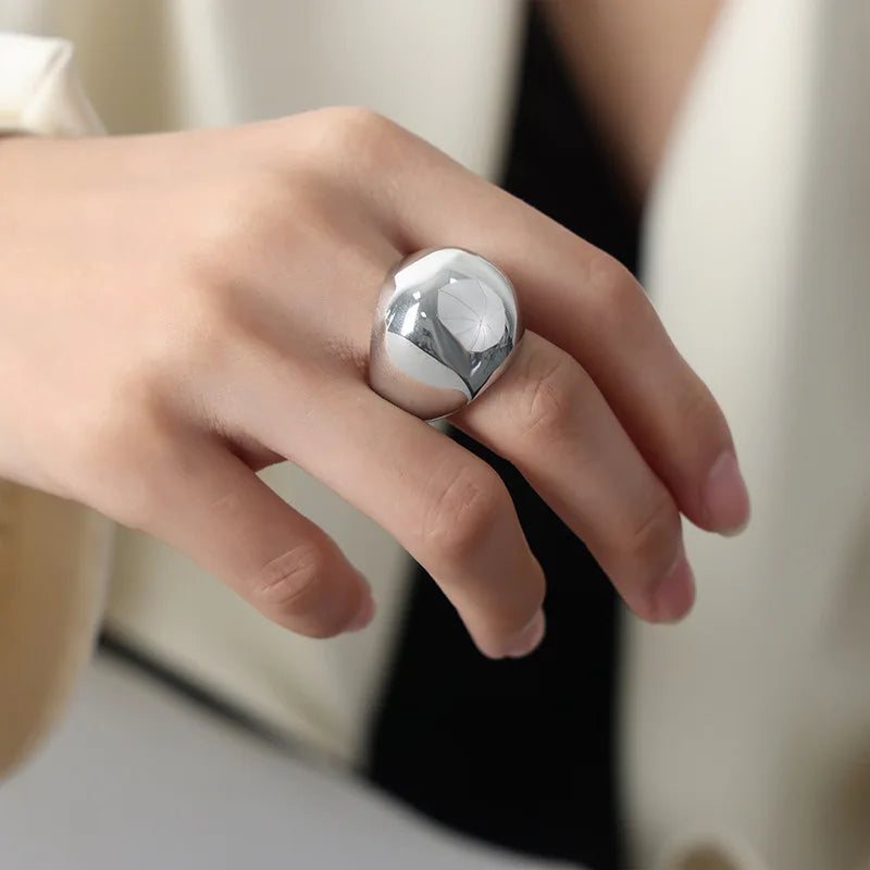 Oval Chunky Statement Ring in 18K Gold Stainless Steel