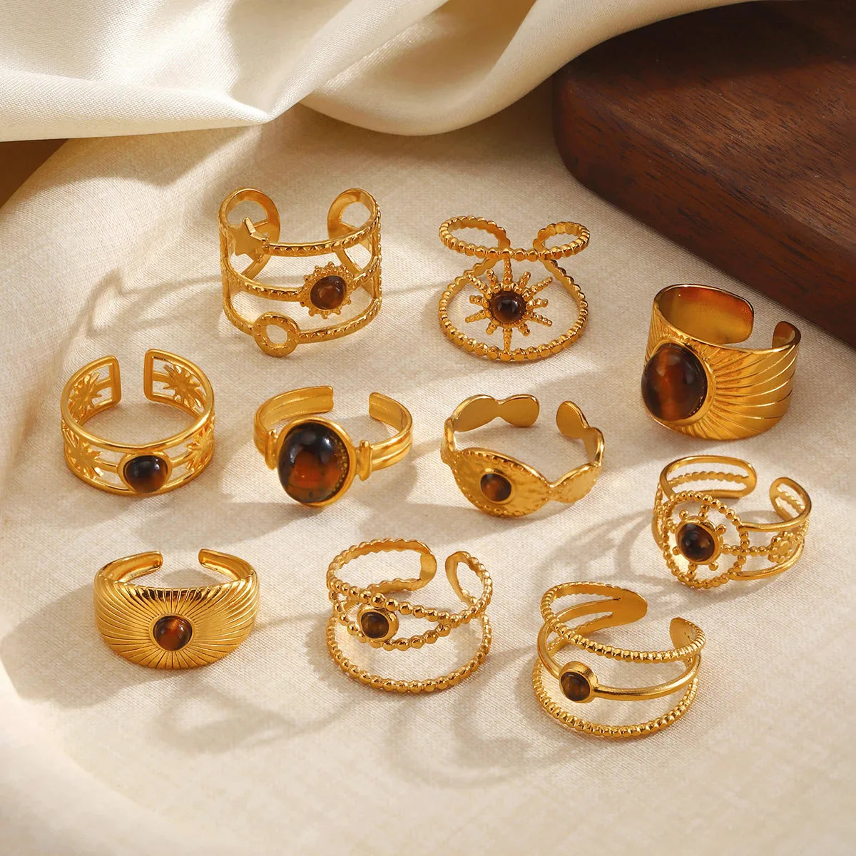 Tiger’s Eye Adjustable Stainless Steel Ring