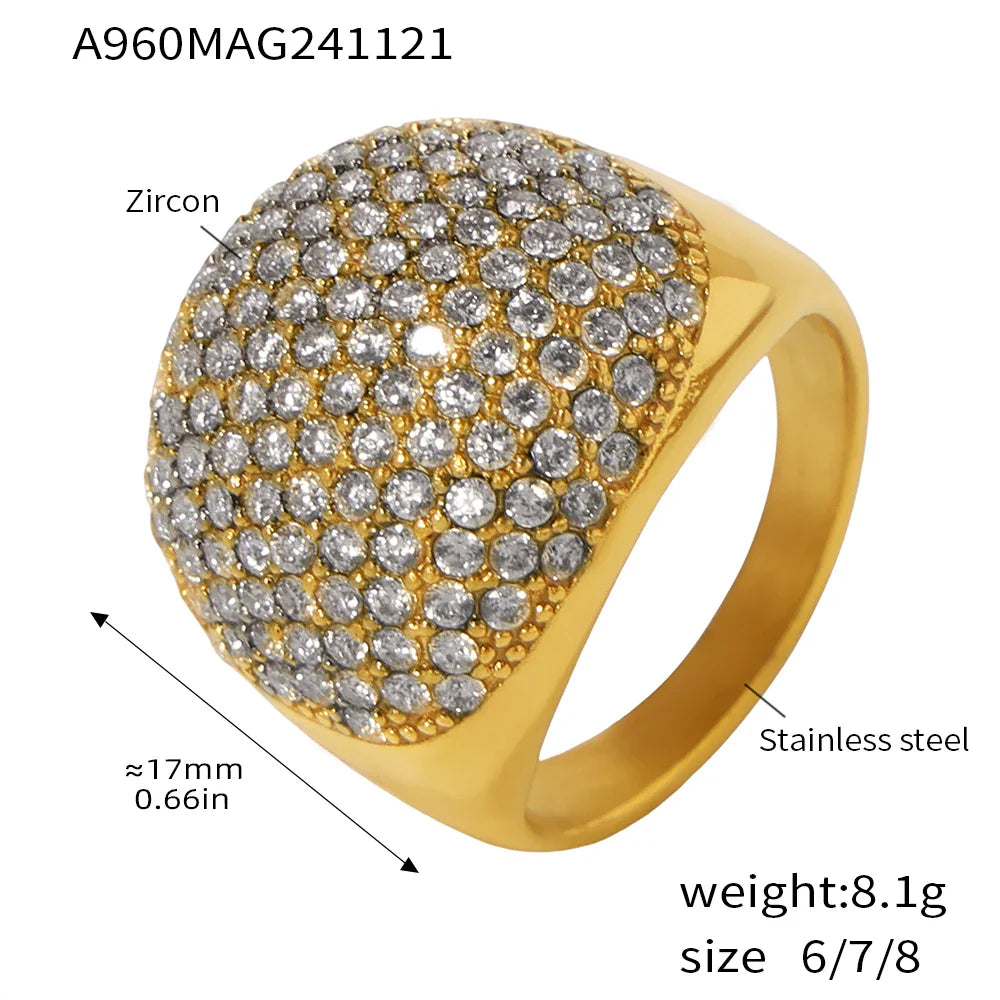 Liora Turquoise & CZ Band – 18K Gold Plated 316L Stainless Steel Ring for Women