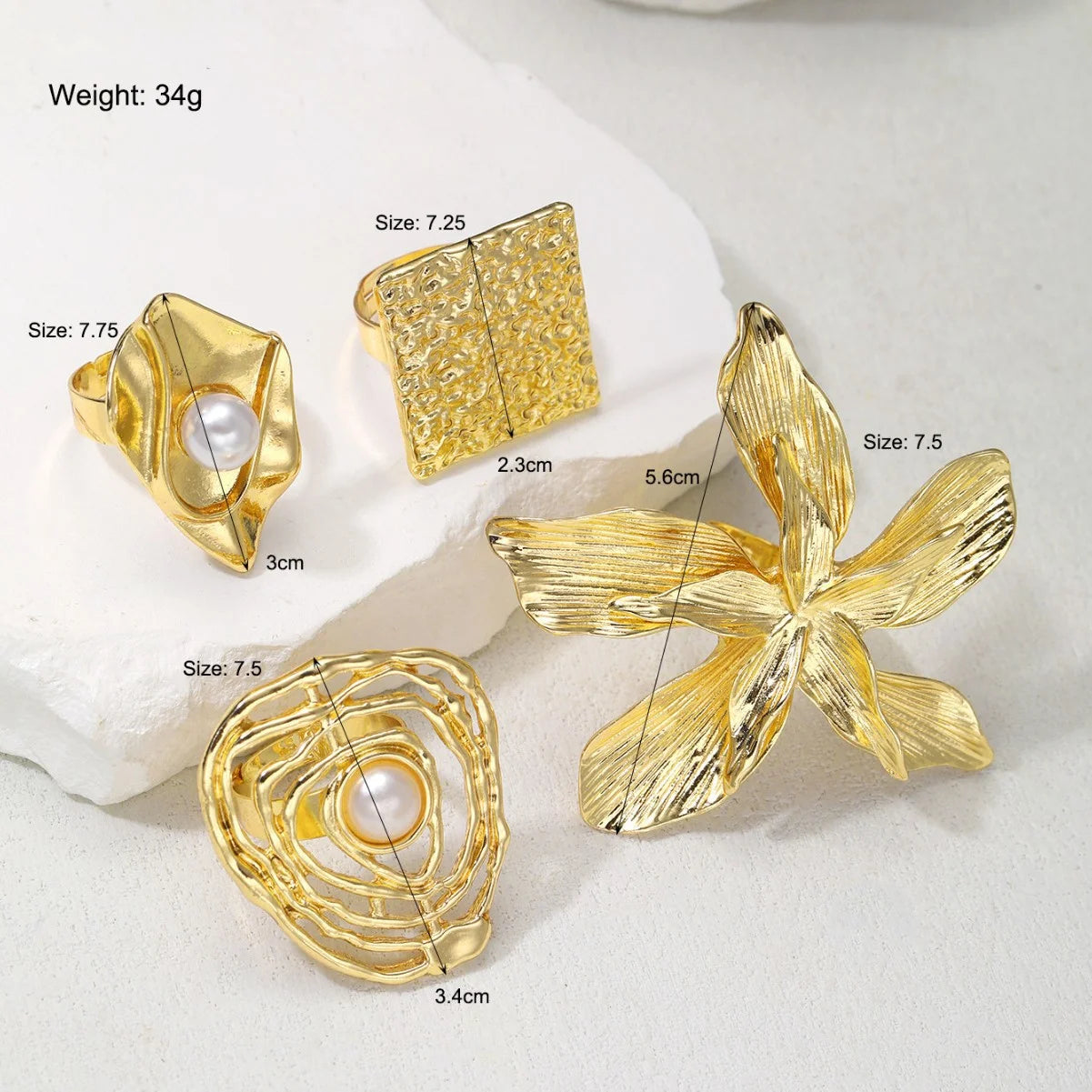 Sovict Sculpted Bloom Ring Set