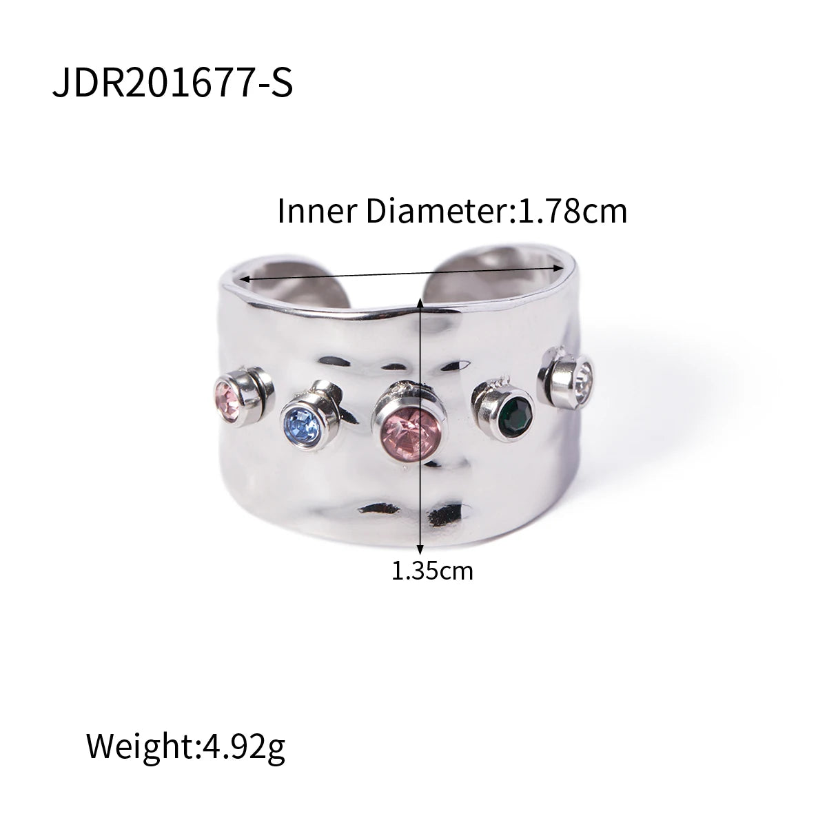 Uworld Colorful Cubic Zircon CZ Stone Crystal Wide Band Jewelry Women Stainless Steel Waterproof 18K Gold Plated Statement Rings