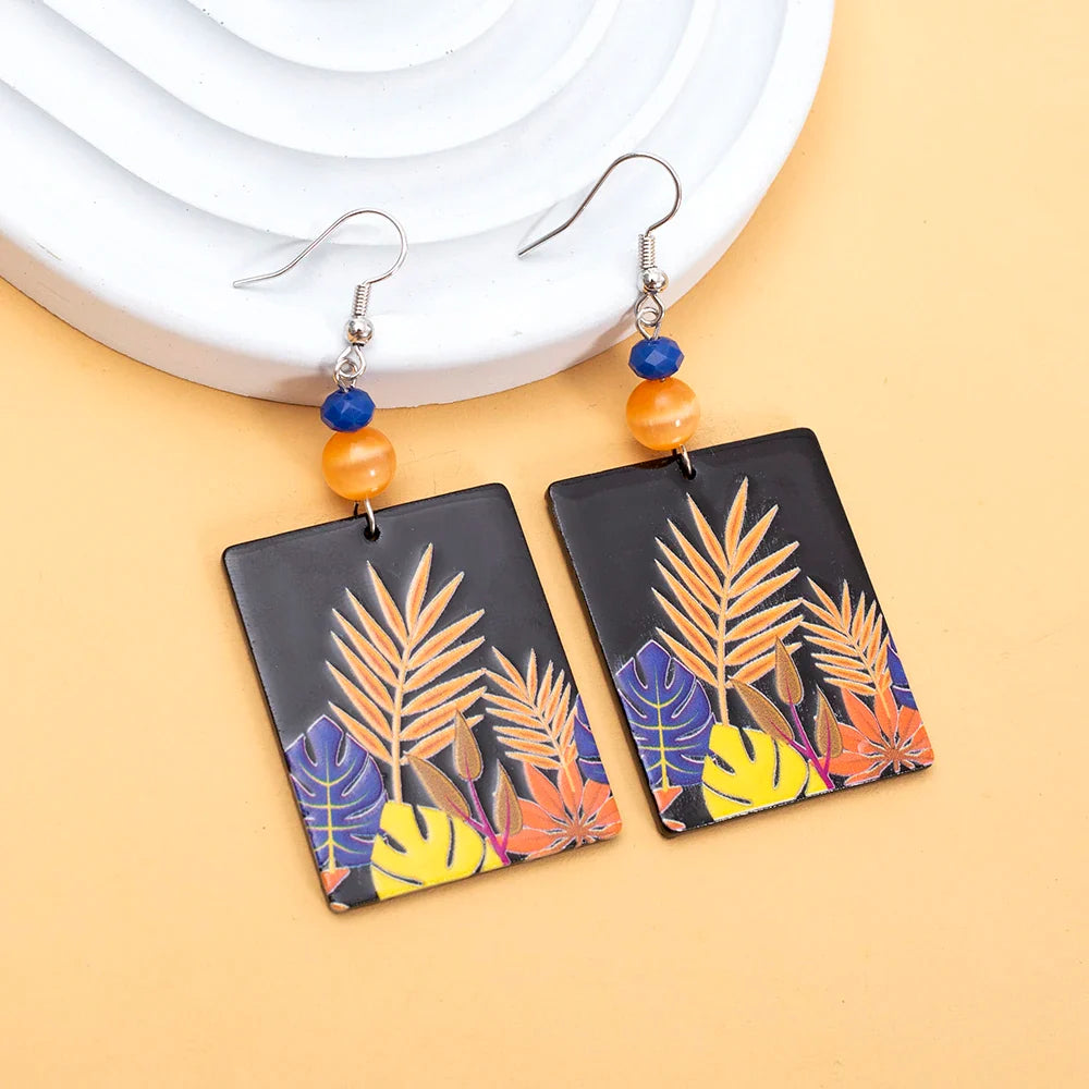 Vintage Black Floral Acrylic Drop Earrings
