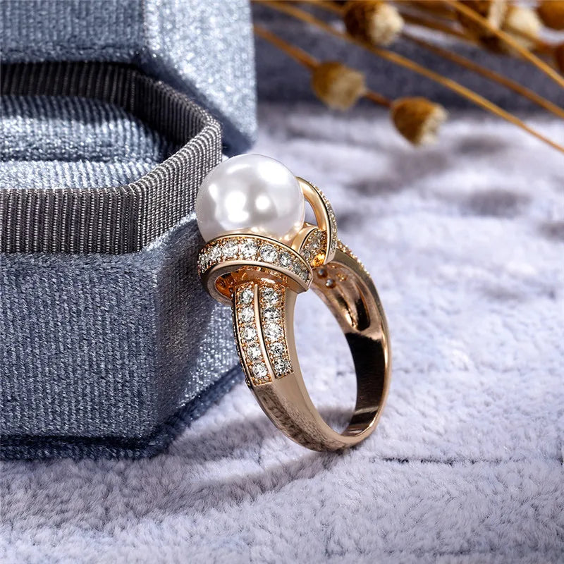 925 Sterling Silver Pearl & CZ Wedding Ring for Women