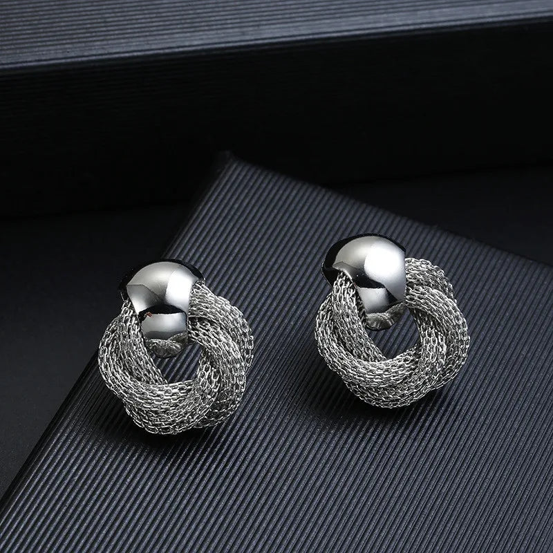 Vintage Metallic Twisted Weaving Round Circle Dangle Earrings
