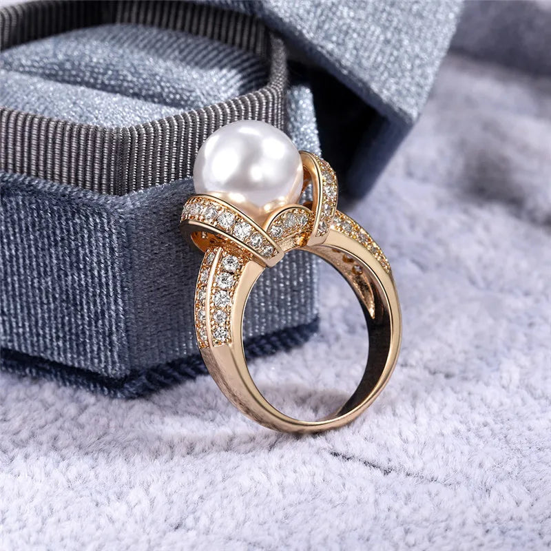 925 Sterling Silver Pearl & CZ Wedding Ring for Women