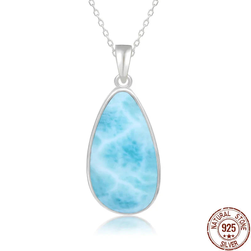 925 Sterling Silver Larimar Pendant Necklace – Classic Oval Charm