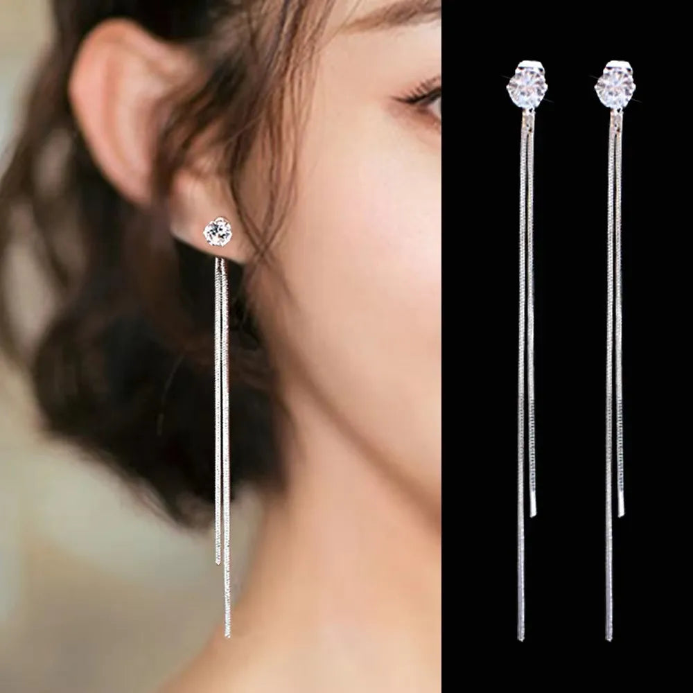 Black Drop Tassel Long Earrings